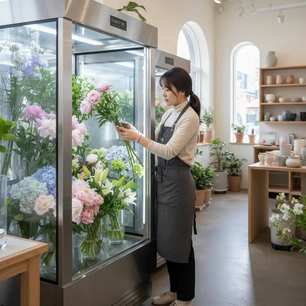 꽃집쇼케이스 - 꽃 전용 쇼케이스 내부 습도 체크