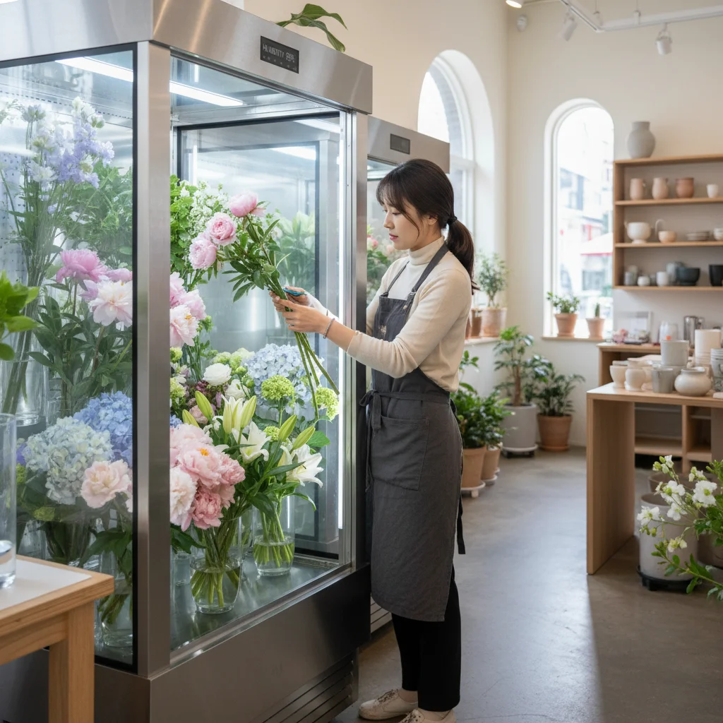 꽃집쇼케이스 - 꽃 전용 쇼케이스 내부 습도 체크