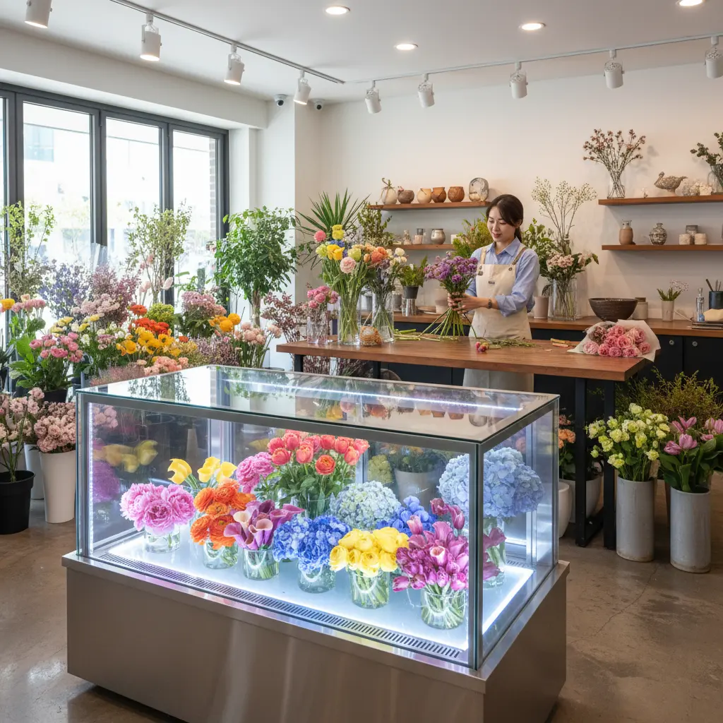 꽃집LED쇼케이스 - 선명한 LED 조명 효과