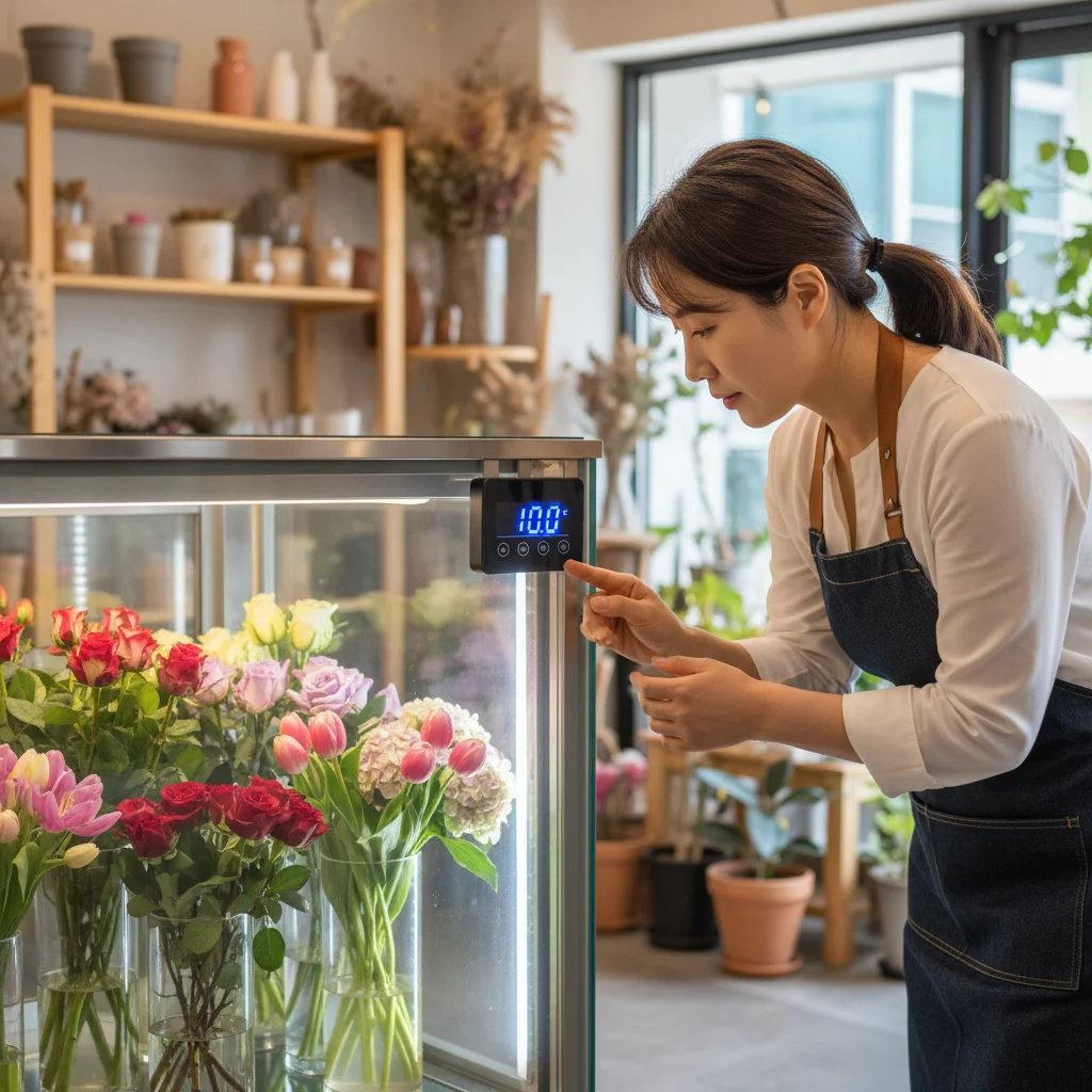 꽃집LED쇼케이스 - 최적 온도 10도 설정