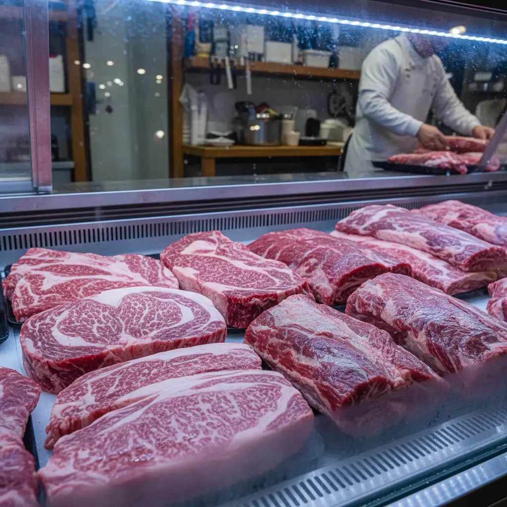 대형마트오픈쇼케이스 - 프리미엄 정육 쇼케이스 진열