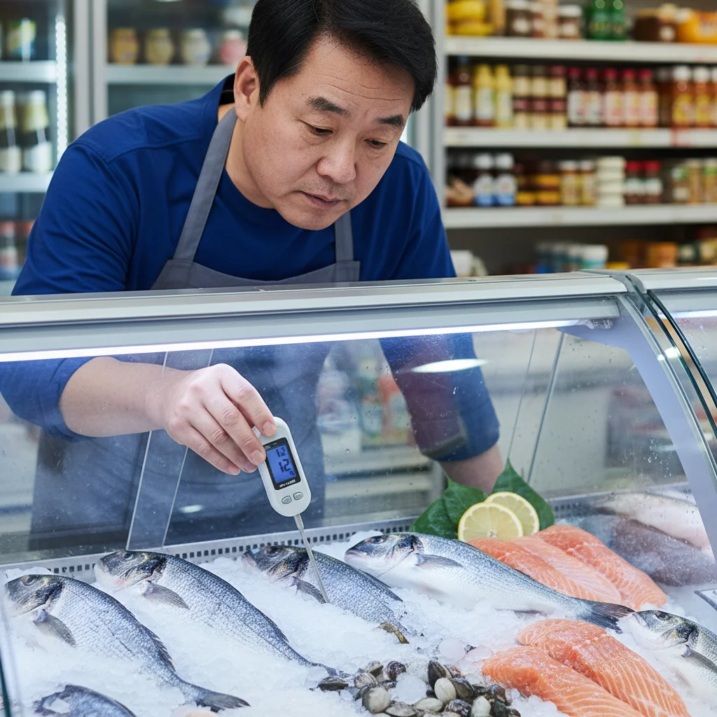 생선진열장 - 온도 관리가 생명입니다