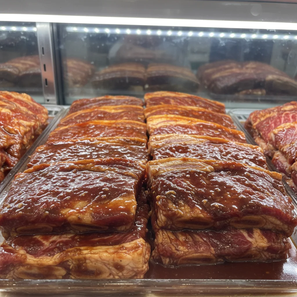 양념육쇼케이스 - 수분이 촉촉한 양념육 진열 상태