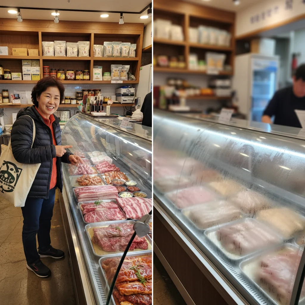 양념육쇼케이스 - 결로 없이 투명한 유리 상태