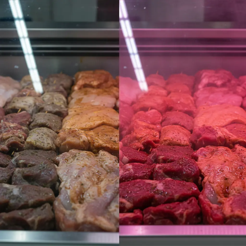 양념육LED쇼케이스 - 일반조명 vs 정육전용LED 비교