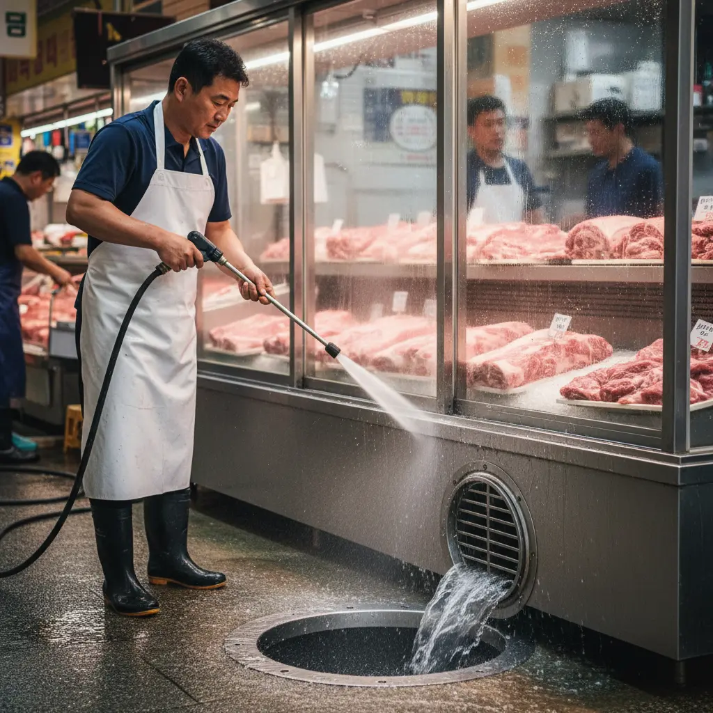 양념육LED쇼케이스 - 청소가 편한 배수 밸브