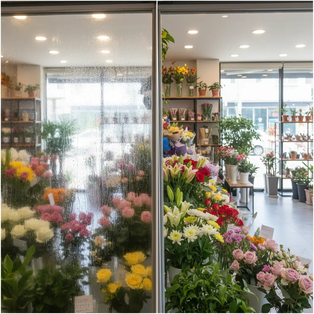 플라워알루미늄쇼케이스 - 페어글라스 확인 필수