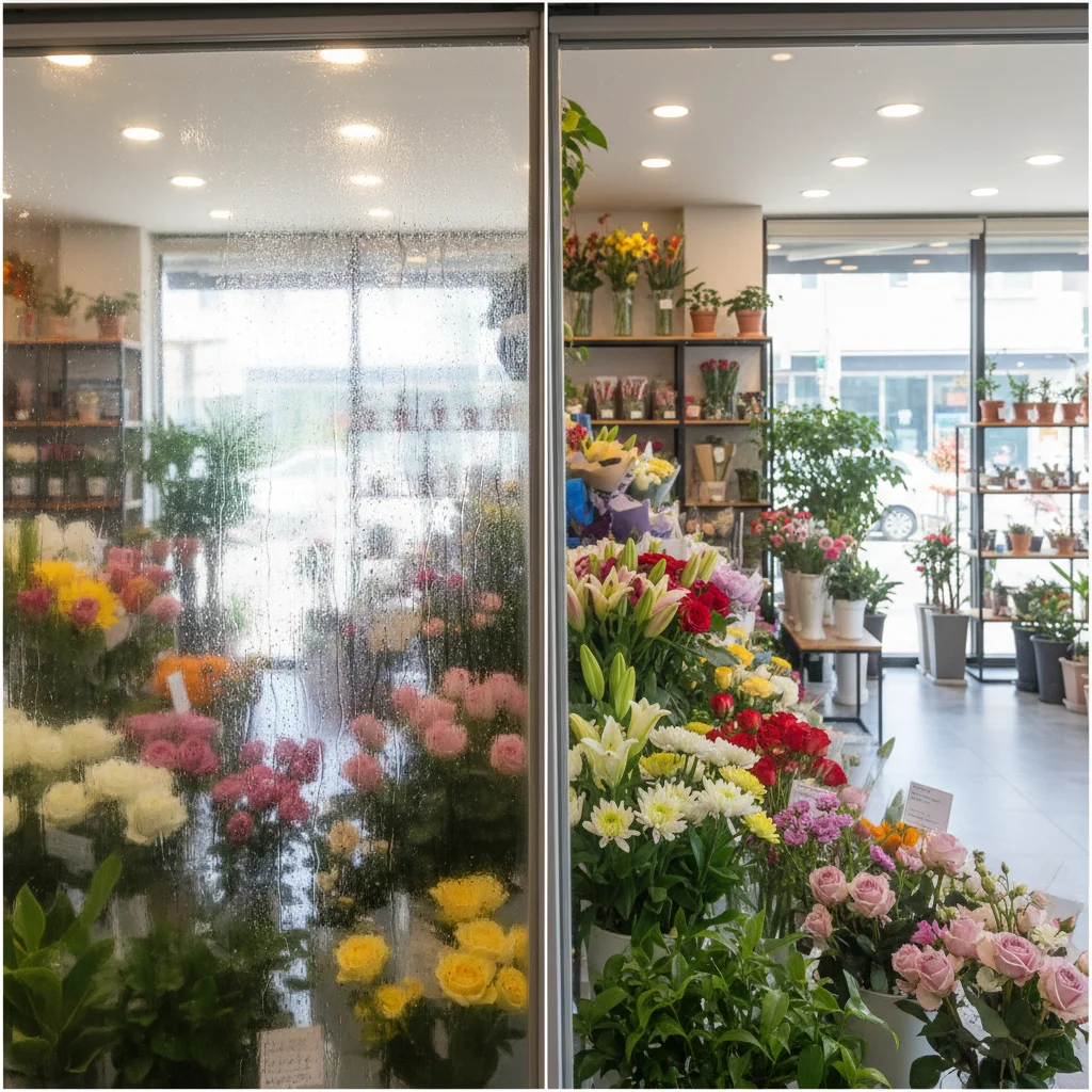 플라워알루미늄쇼케이스 - 페어글라스 확인 필수