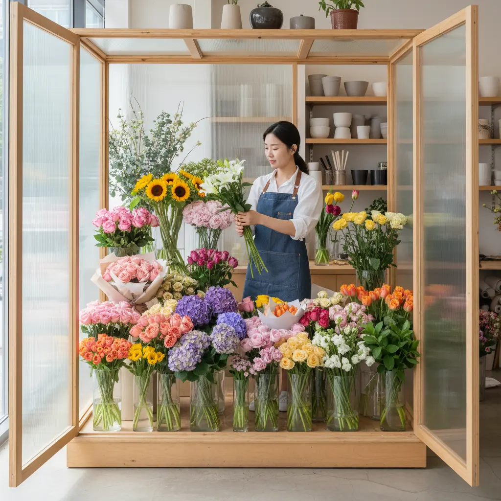 플라워오픈쇼케이스 - 꽃의 신선도를 결정하는 쇼케이스