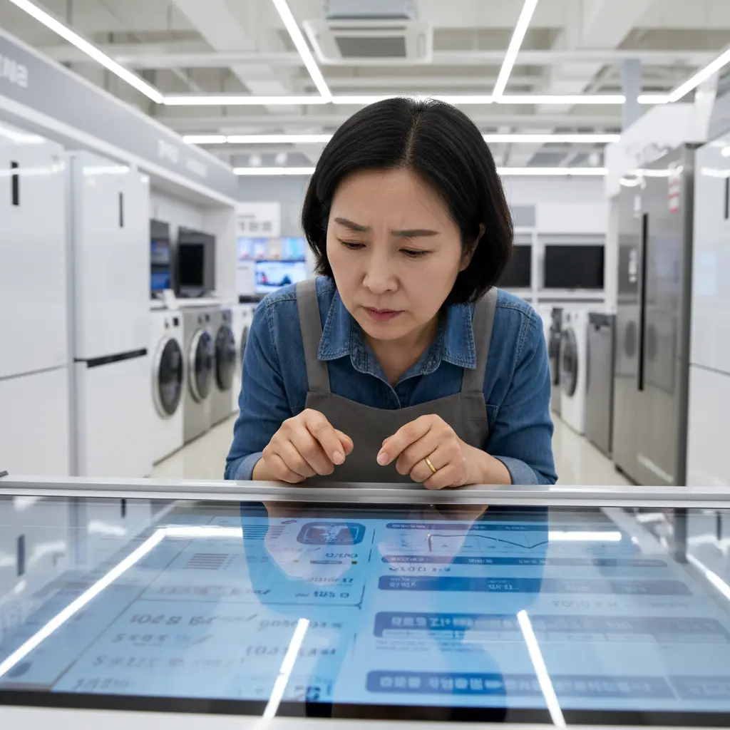 마트용알루미늄쇼케이스제품 - 쇼케이스 가격표 확인하는 사장님