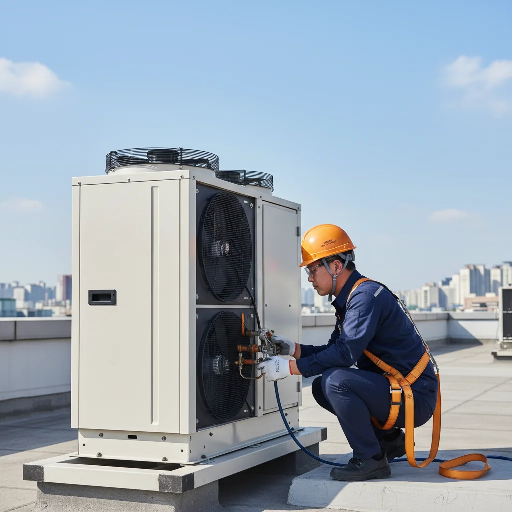 마트용오픈쇼케이스설치 - 쇼케이스 실외기 설치 작업