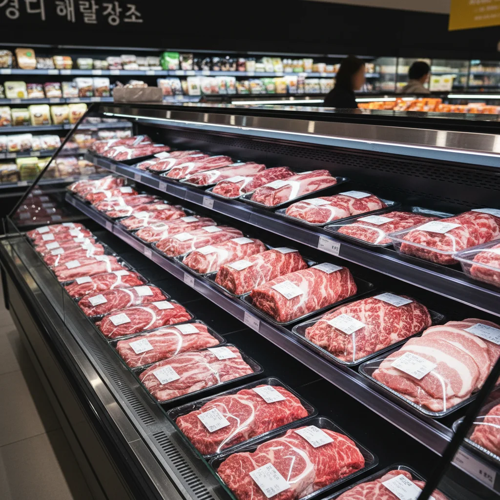 마트용앞문쇼케이스싼곳 - 정육 코너는 조명빨