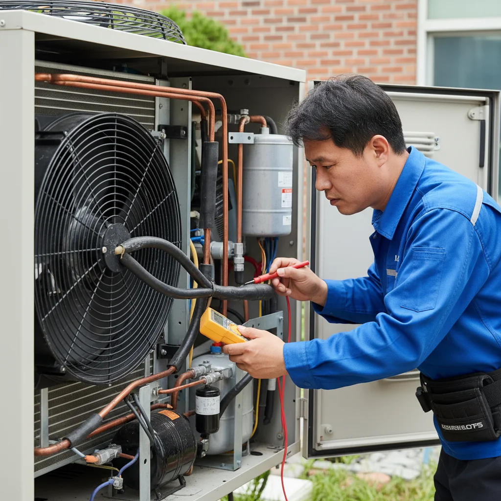 마트용오픈다단쇼케이스설치 - 실외기 설치 환경 점검 필수