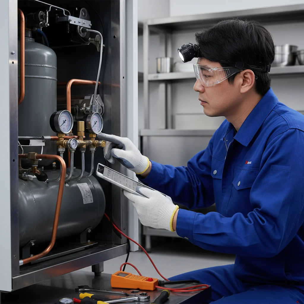 마트용오픈다단쇼케이스맞춤제작 - 콤프레셔와 배관 점검 필수