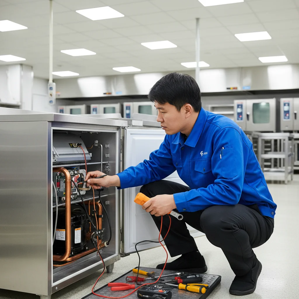 반찬용냉장고업체 - 콤프레셔 점검하는 전문가