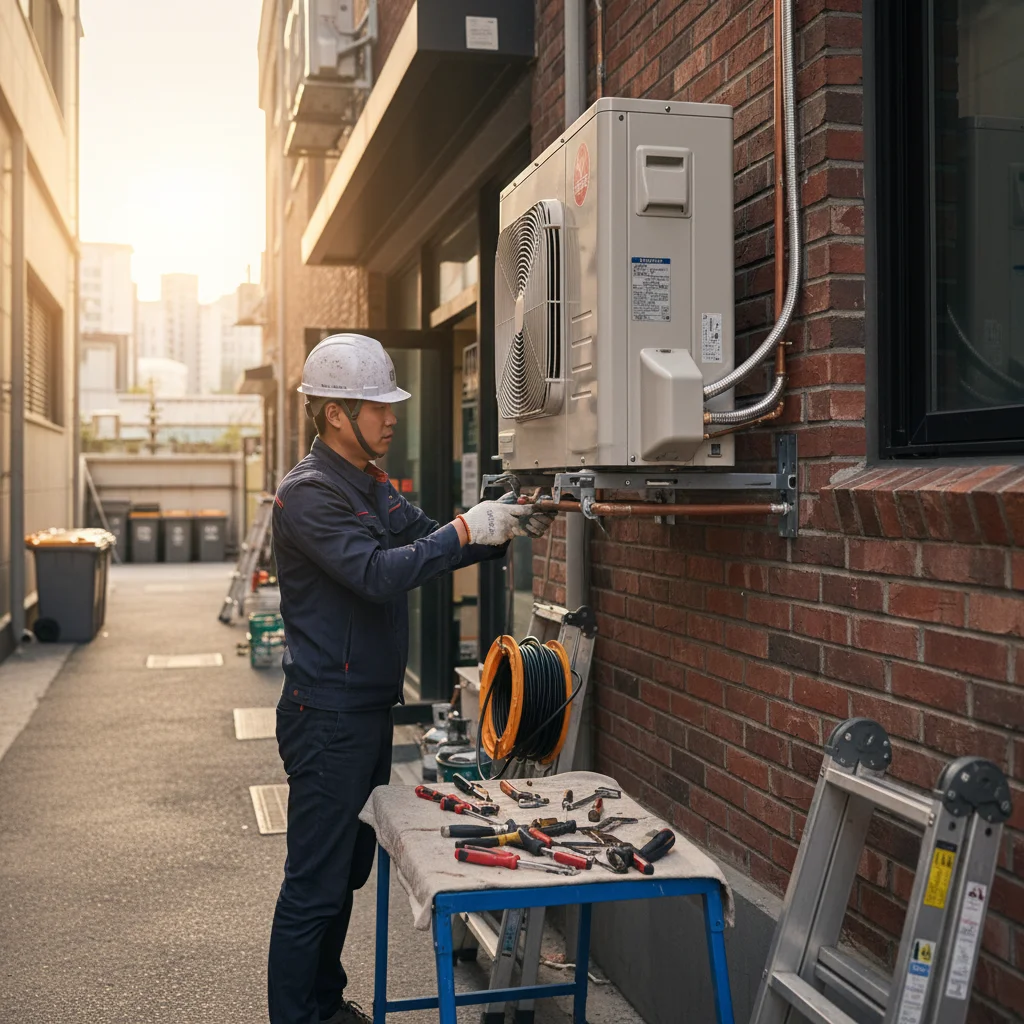 반찬용오픈다단쇼케이스싼곳 - 실외기 분리형 설치 모습