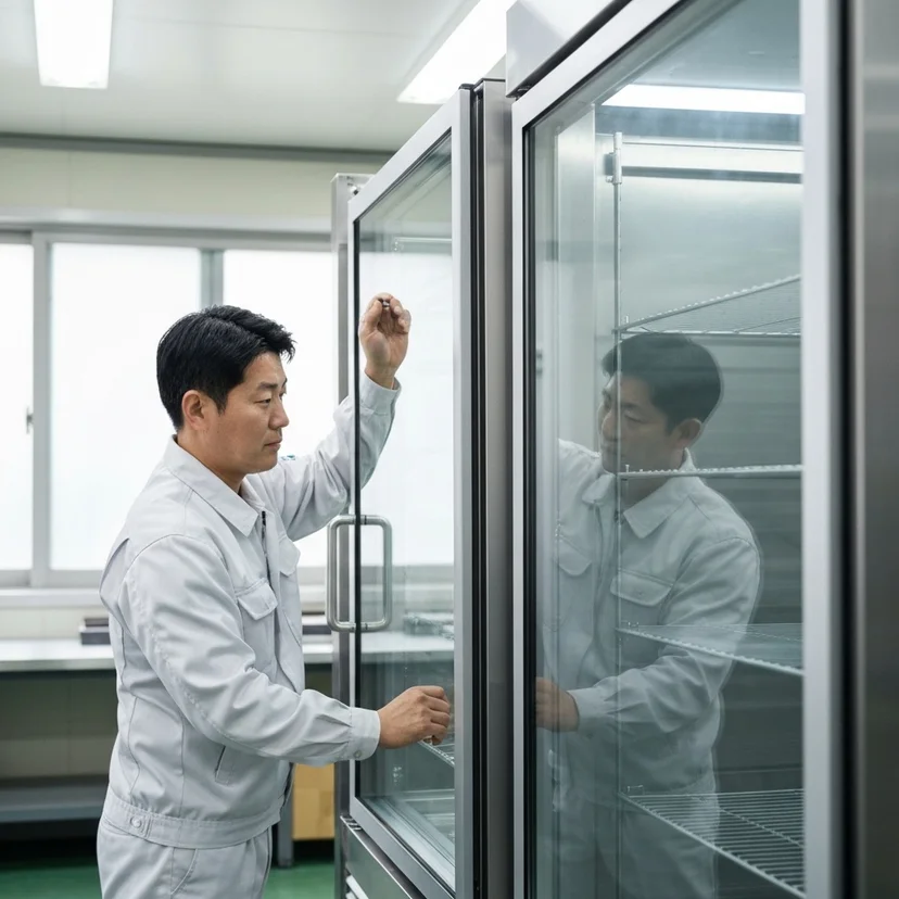 반찬가게LED쇼케이스제품 - 결로_방지_특수_페어_유리_장착_과정