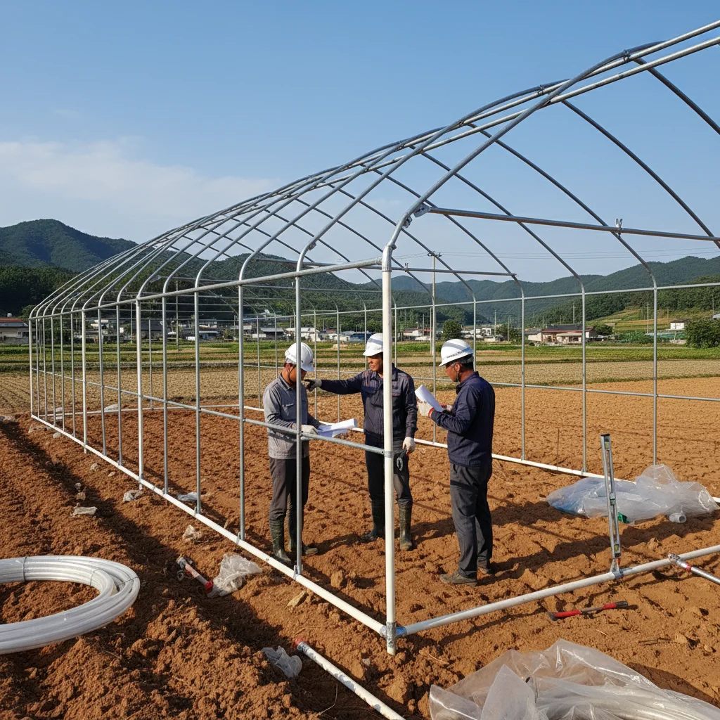 비닐하우스설치 - 튼튼한 골조 시공 현장