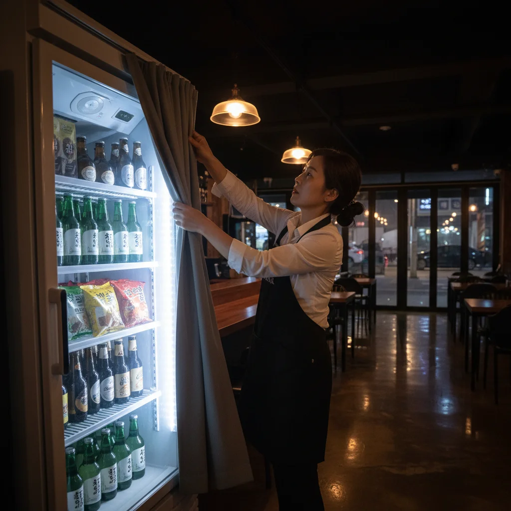 호프집용오픈다단쇼케이스저렴한곳 - 전기료 절약의 핵심 나이트 커튼