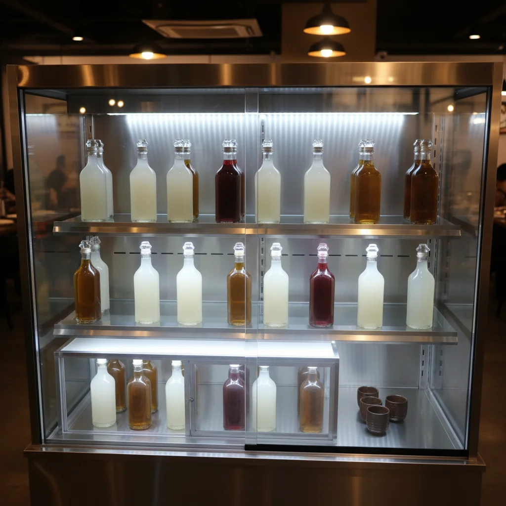 술보관용알루미늄쇼케이스제품 - 효율적인_주류_진열과_내부_조명_효과