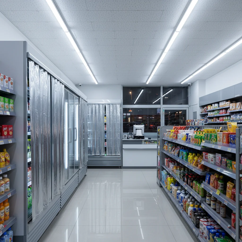 술보관용오픈다단쇼케이스비용 - 야간 에너지 절약을 위한 나이트 커튼 활용 예시