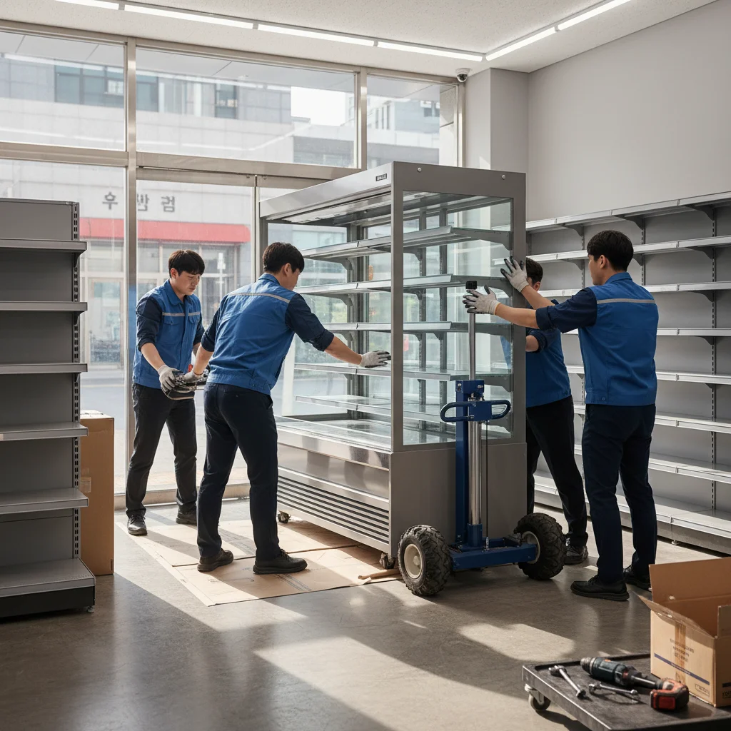 맥주보관용오픈다단쇼케이스싼곳 - 전문 기사의 쇼케이스 설치 현장