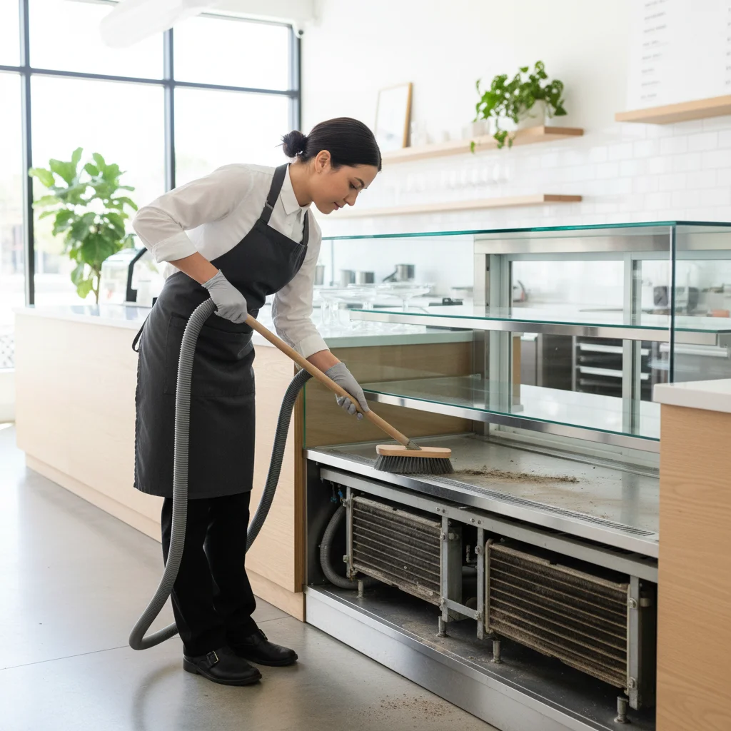 한성미니제과쇼케이스 - 정기적인 콘덴서 청소는 전기세 절약의 지름길입니다.