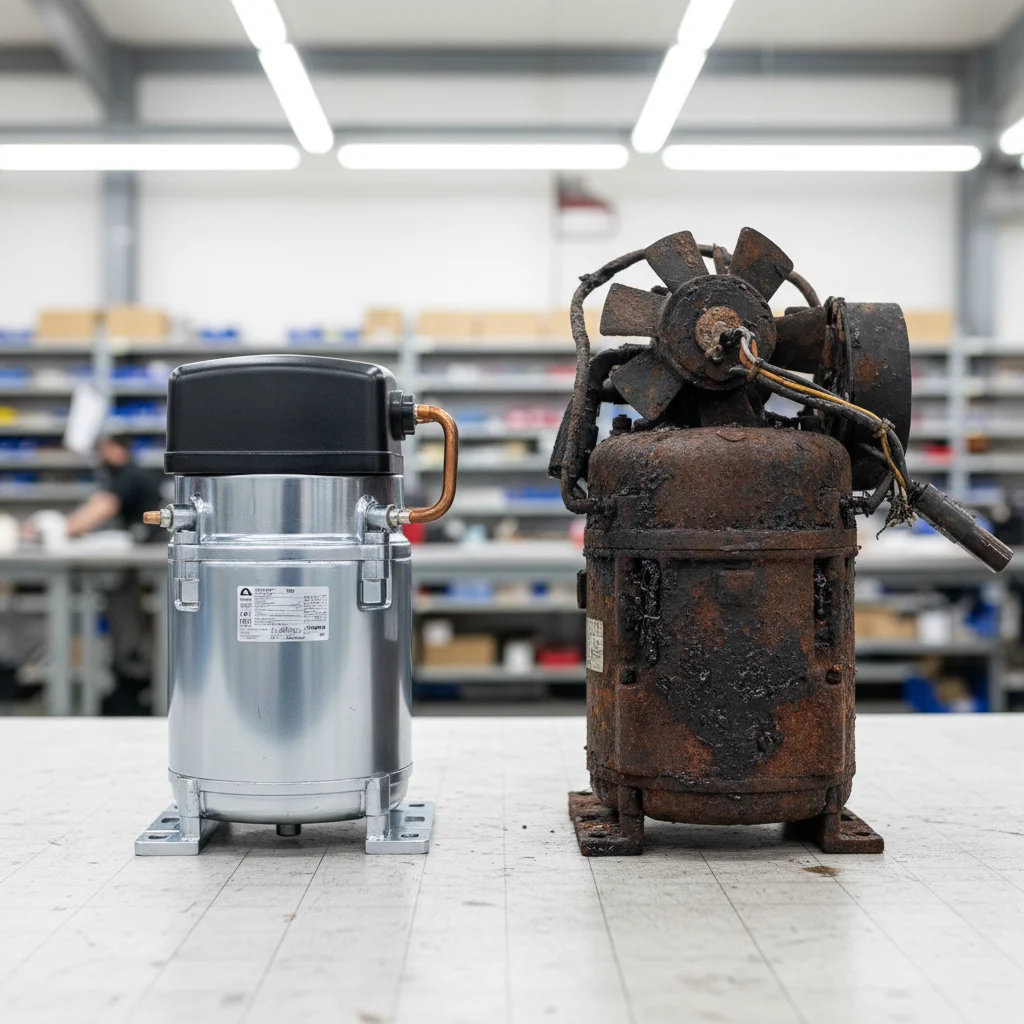 냉동콤프 - 신품 콤프(좌)와 고장난 콤프(우) 비교