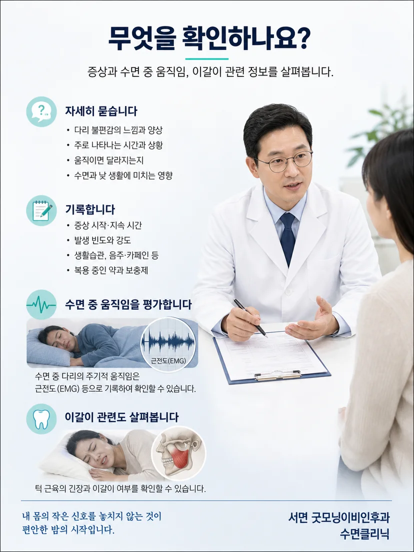 하지불안 증상의 시간대와 움직임에 따른 변화를 확인하는 진료 평가