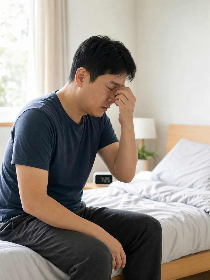 코골이와 반복적인 수면 중 호흡 멈춤을 살피는 환자 상황