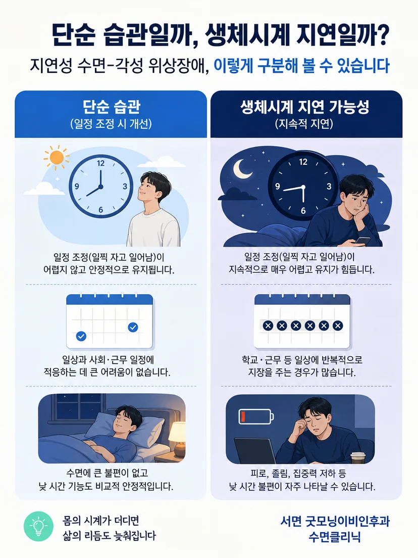 단순 늦잠과 생체시계 지연을 구분하는 핵심 단서 안내