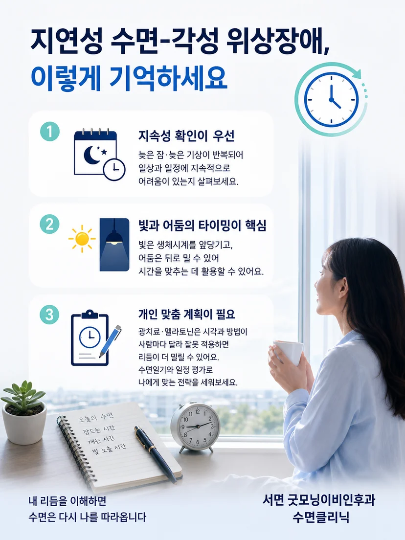 지연성 수면-각성 위상장애의 수면일기와 생활 일정 점검 요약