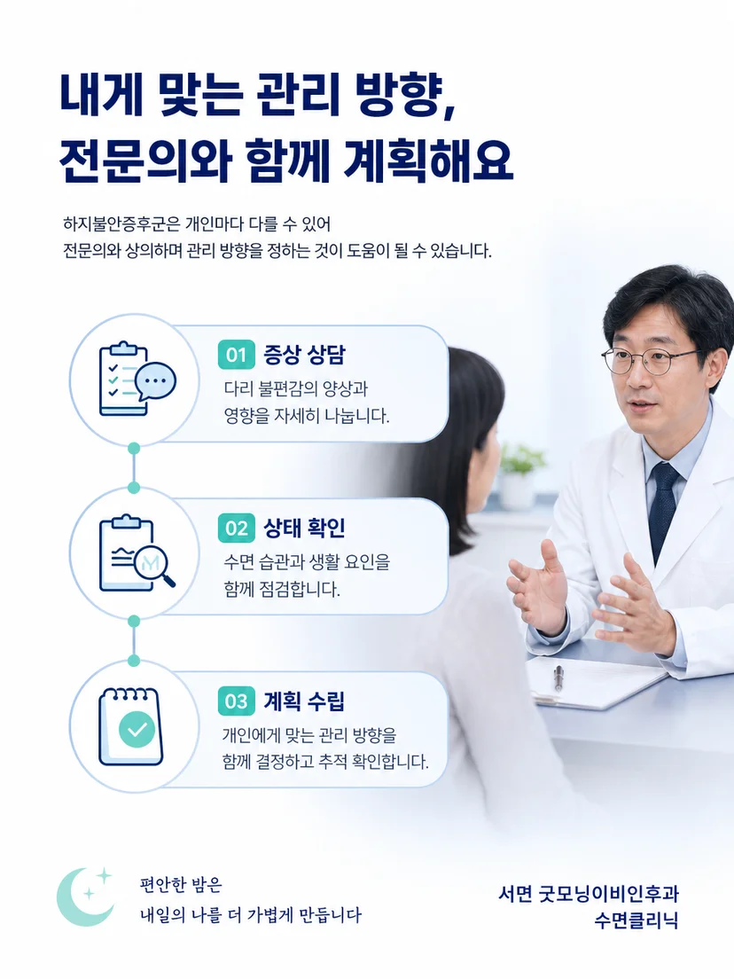 하지불안 증상의 시간과 움직임에 따른 변화를 기록하는 관리 방법 이미지