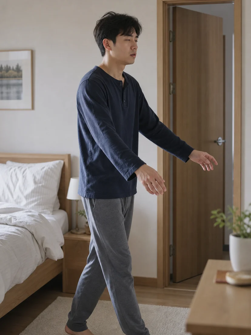 몽유병이 나타날 때 안전하게 정돈된 침실 환경을 보여주는 이미지