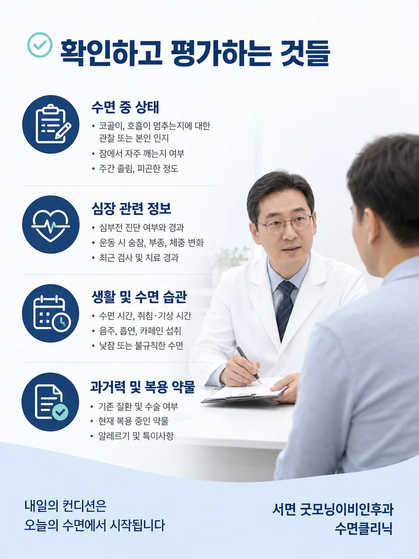 심장 상태와 수면 중 호흡을 함께 확인하는 평가 과정