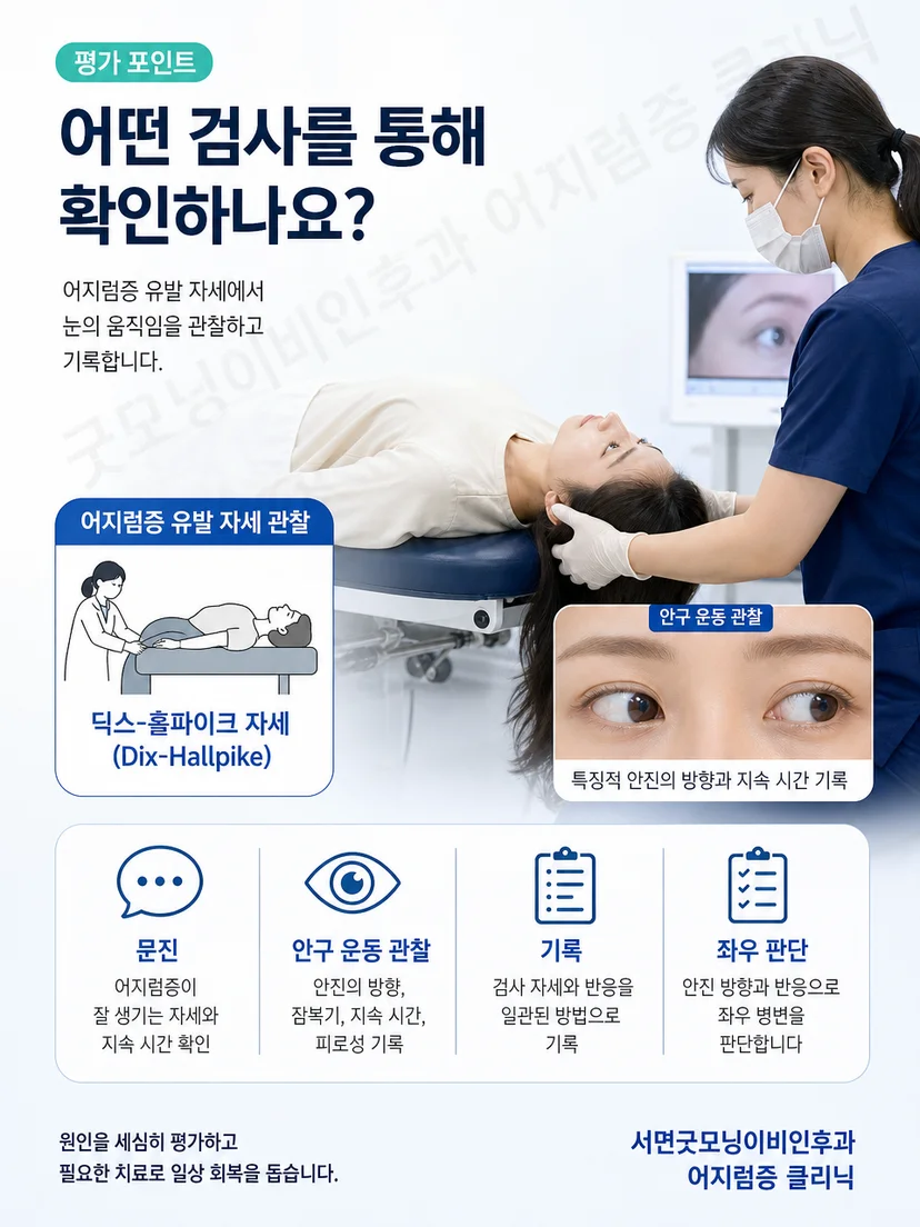 의료진이 시행하는 Dix-Hallpike 자세검사 과정