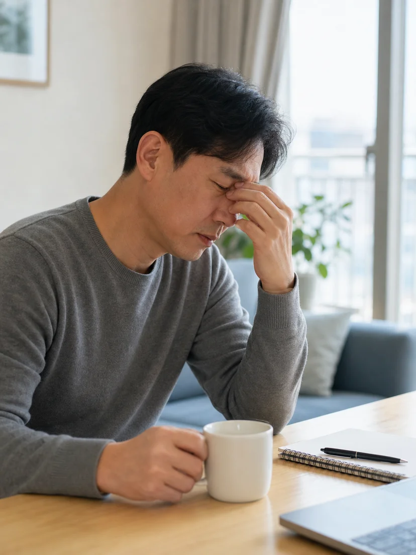 수면 중 코골이와 호흡 불편을 살펴보는 환자 상황 그림