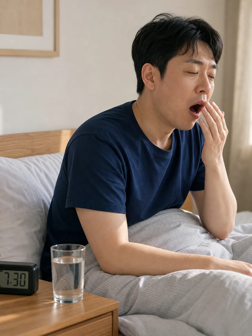 수면 중 구강호흡과 아침 입마름을 관찰하는 상황