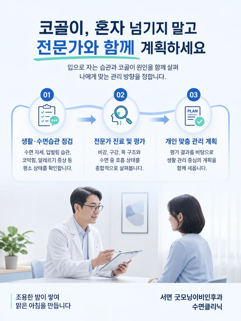 코골이와 구강호흡을 개인별 원인에 따라 관리하는 과정