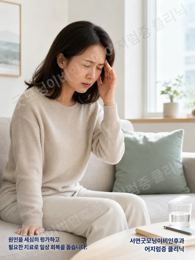 메니에르병 환자가 일상에서 증상 변화를 기록하는 상황