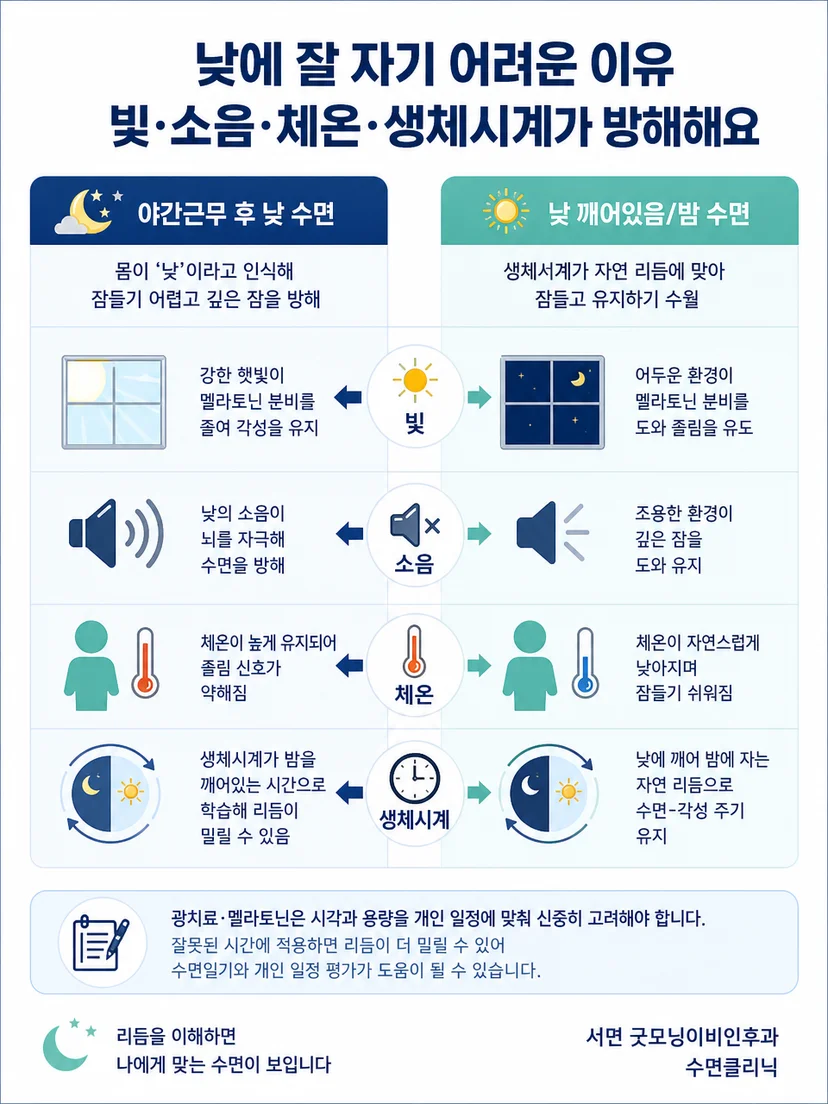 교대근무 수면 문제에서 함께 확인할 주의 신호를 정리한 이미지