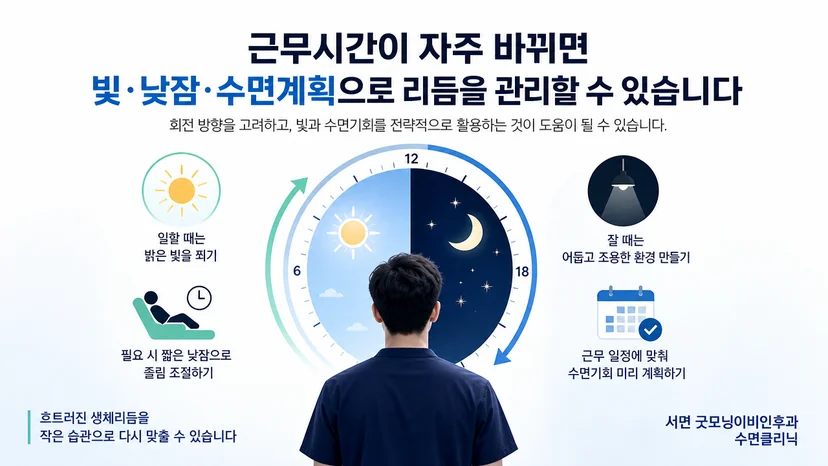 시계와 근무표를 이용한 교대근무 수면 리듬 관리 원칙