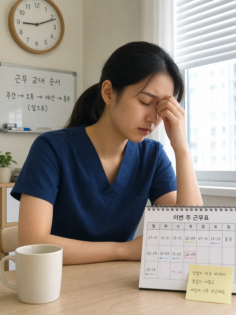 불규칙한 교대근무로 수면과 각성 시간이 어긋나는 상황