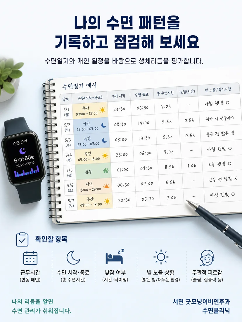 근무시간과 수면일기를 함께 검토하는 진료 평가 과정