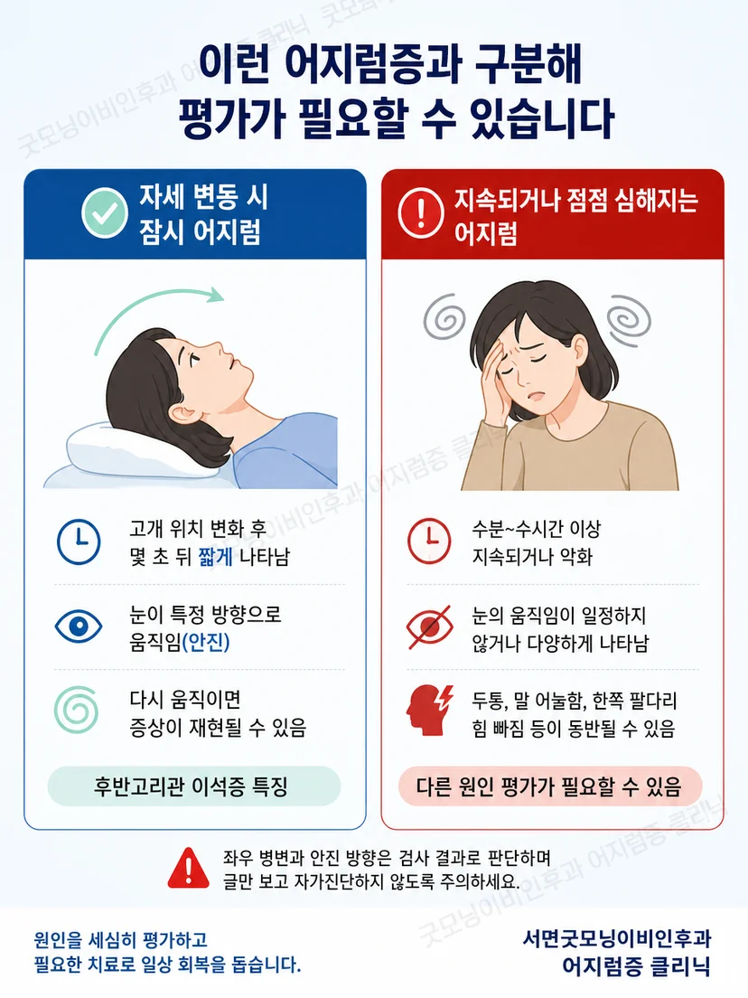 안진의 지연과 방향 및 지속 양상을 함께 비교하는 설명 그림