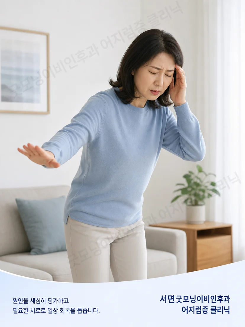머리 움직임과 보행 중 불편을 느끼는 환자 상황