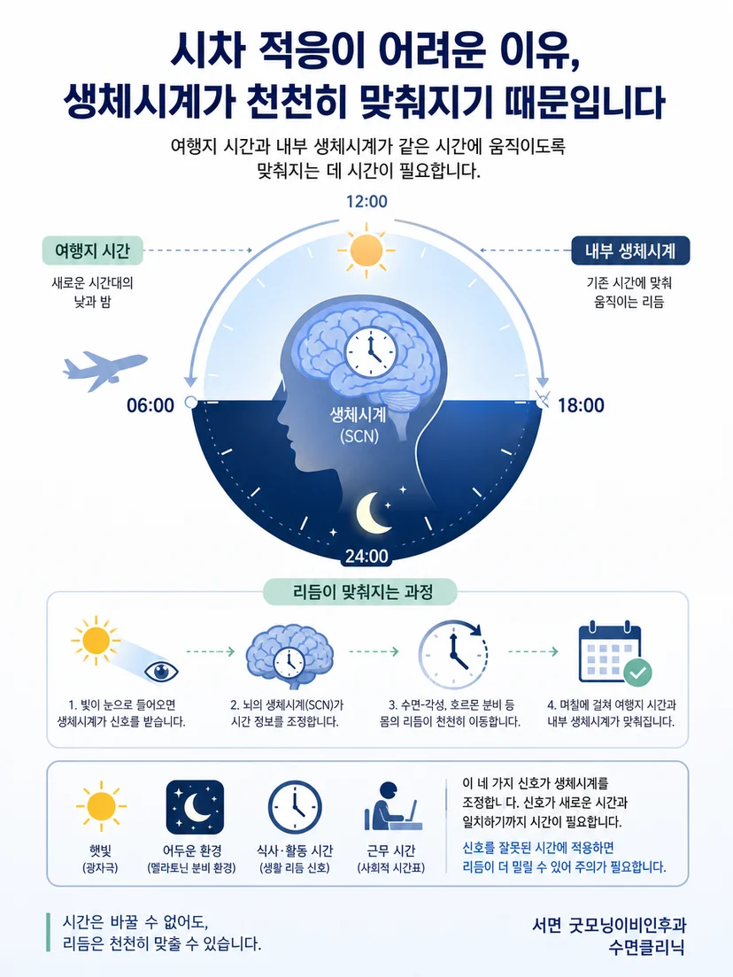 햇빛과 어둠이 생체리듬의 이동에 영향을 주는 원리