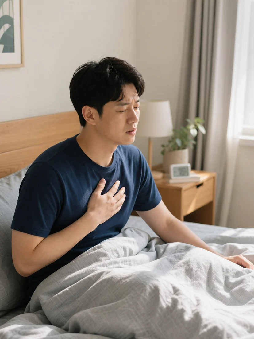 잠에서 깼지만 몸이 바로 움직이지 않는 환자 상황을 보여주는 그림