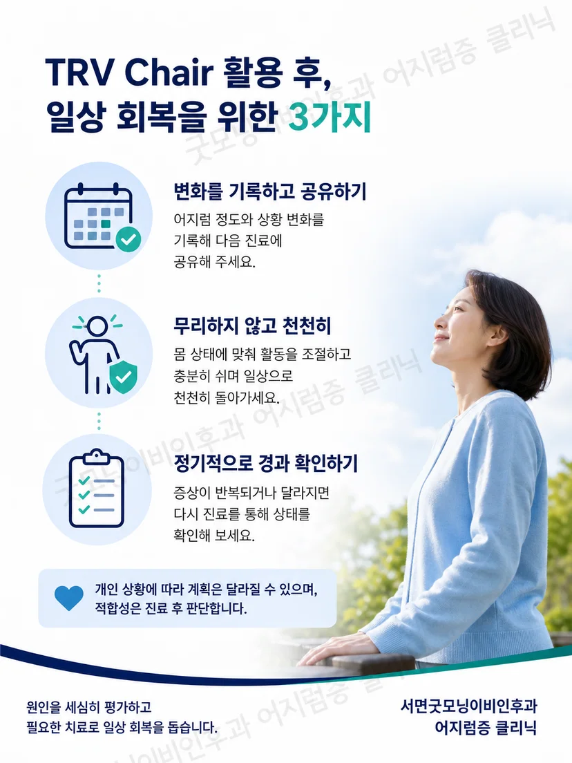 복합 이석증 진료 전후에 기록할 실용적인 확인 사항 요약 도식