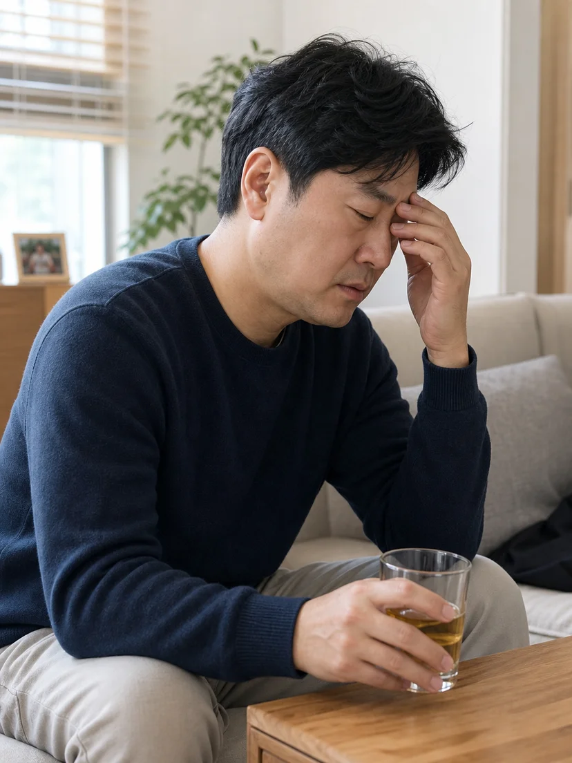 회식이나 늦은 음주 뒤 코골이와 수면 호흡 변화를 살피는 상황